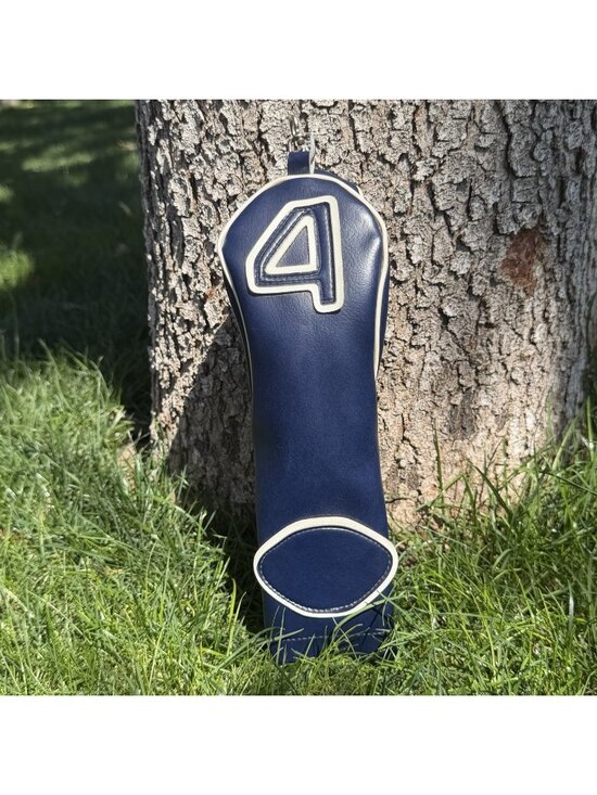 None Other - Vintage #4 Golf Club Head Cover Navy Blue White Vinyl Fairway Wood Retro